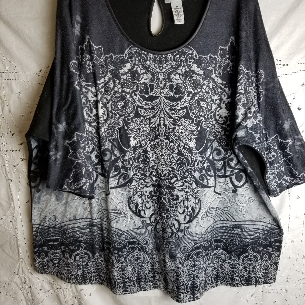 Blouse 3/4 sleeves, size 2x, Catherine's, black